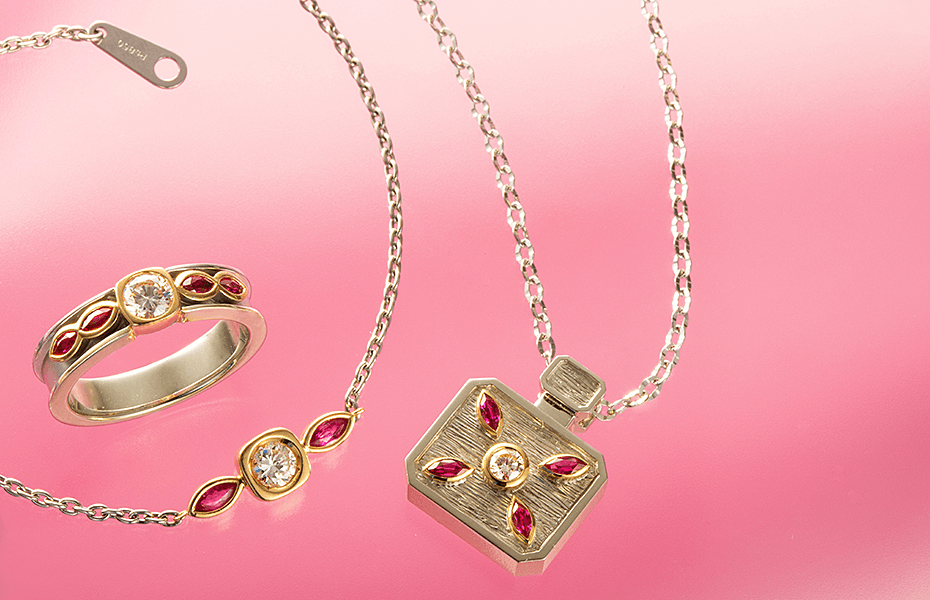 ルビーのお揃いのジュエリー3点